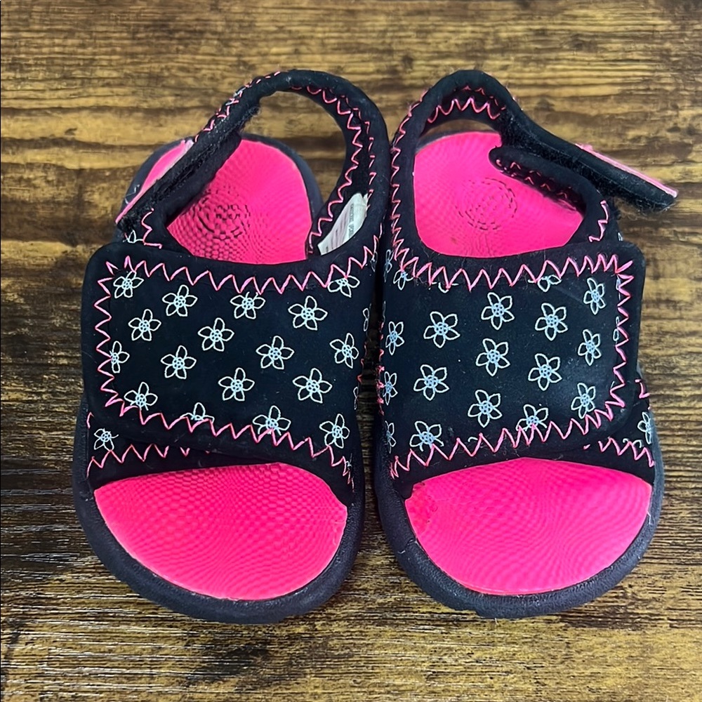 Kids Black and Pink Floral Sandals